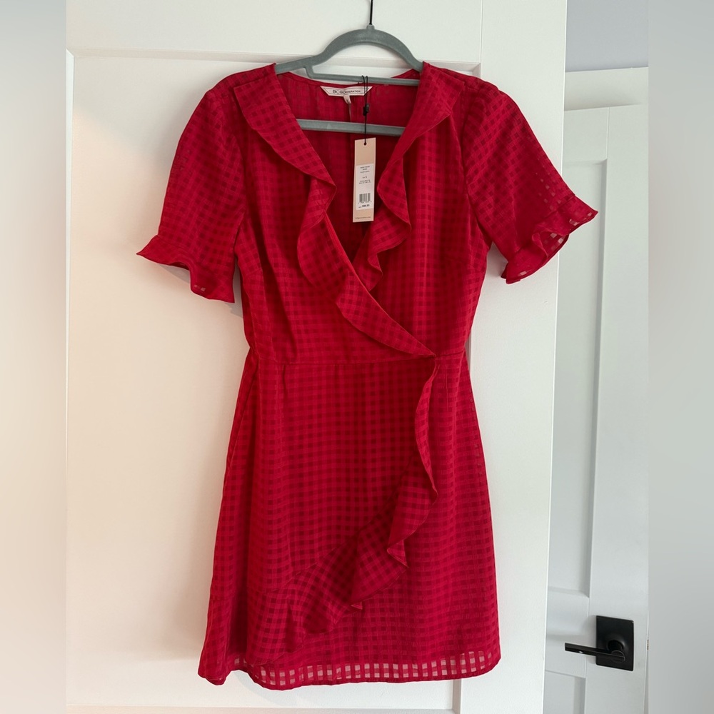 BCBGeneration Red Flutter Sleeve Wrap Sundress